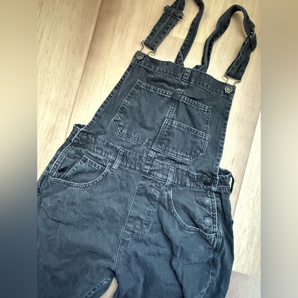Free People Charcoal Denim Overalls